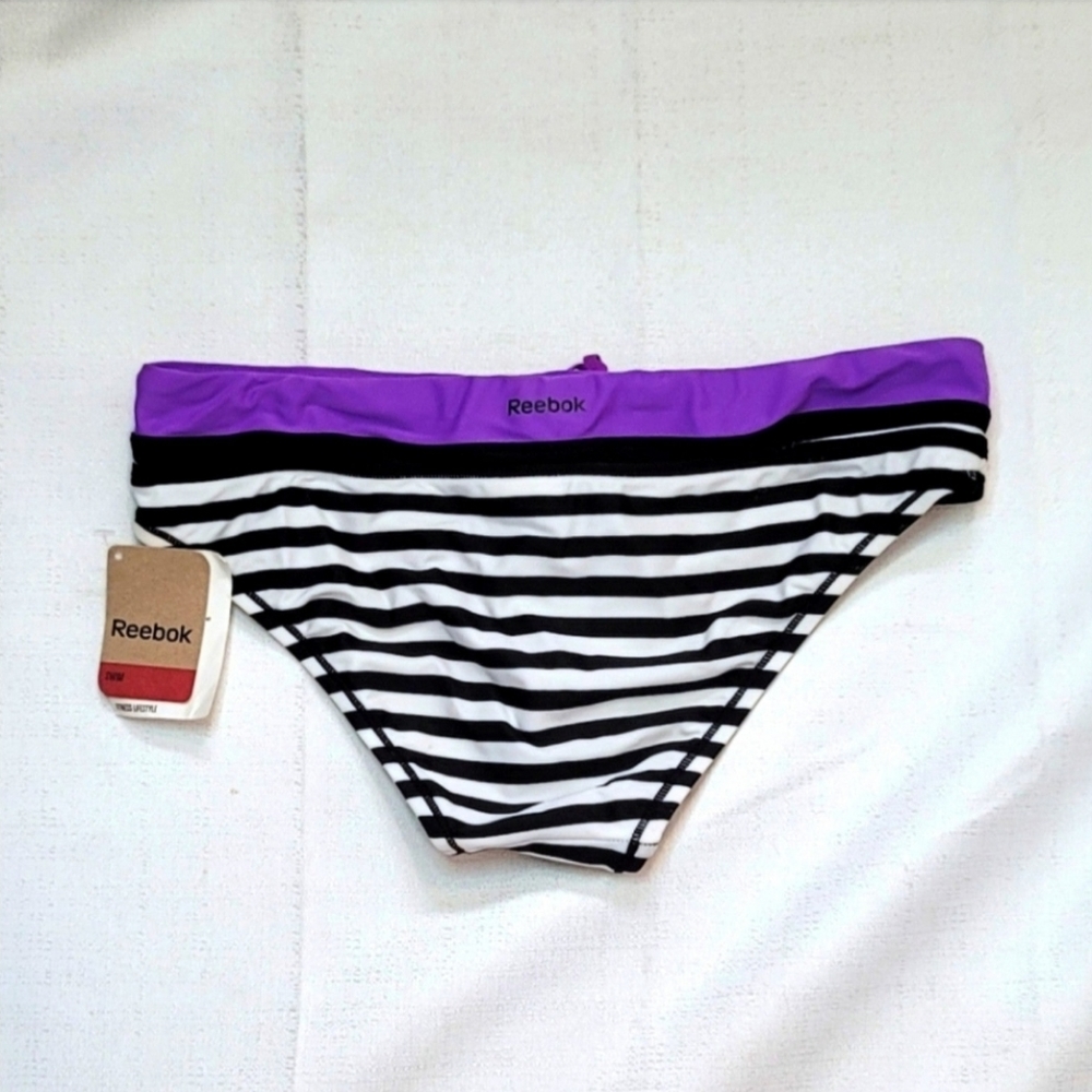 Reebok Sano Kerry Striped Contrast Waist Bikini Bottom Size Medium - Picture 2 of 8